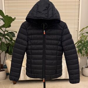 Women’s Save The Duck Daisy Ultra Light Black Hooded Jacket. 0/XS